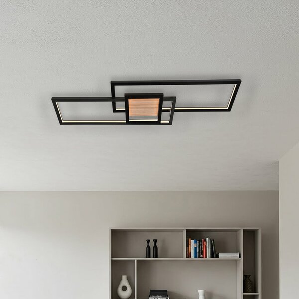 Lindby LED plafonieră Emiljan, negru, metal, dimabil, reglabil, Negru, Camera de zi / sufragerie, Metal, Modern