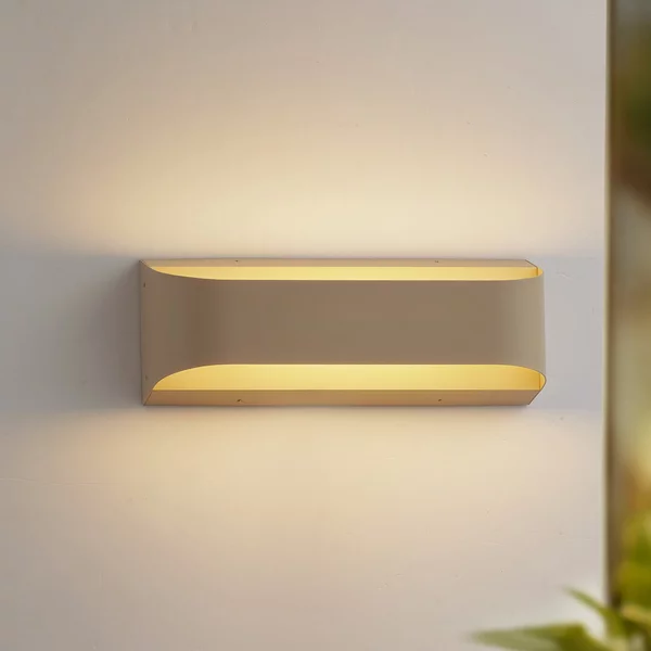 Lindby LED-Aplică de exterior Lenore, bej, metal, 36,5cm, Bej, Aluminiu, Modern