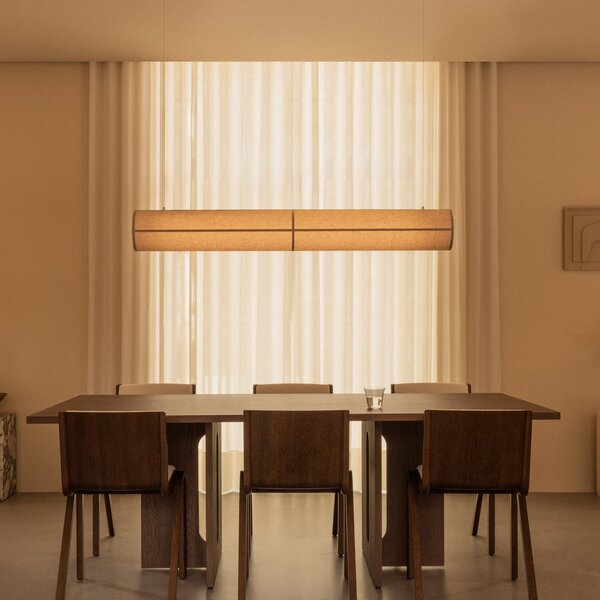 Audo Copenhagen lampă suspendată Hashira Linear, culoare naturală, lungime 140 cm, reglabil, Bej, Camera de zi / sufragerie, Țesătură / Textil