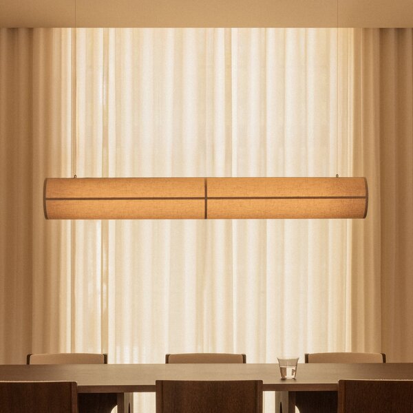 Audo Copenhagen lampă suspendată Hashira Linear, culoare naturală, lungime 140 cm, reglabil, Bej, Camera de zi / sufragerie, Țesătură / Textil