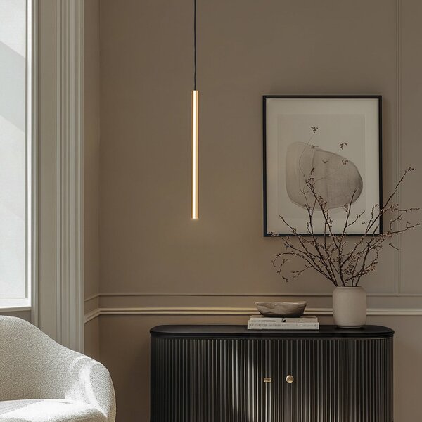 Argon Lampă suspendată LED Rulo, auriu, Ø 3,2 cm, oțel, 3000 K, Auriu / Alamă, Camera de zi / sufragerie, Metal