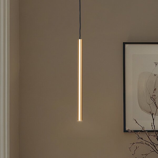 Argon Lampă suspendată LED Rulo, auriu, Ø 3,2 cm, oțel, 3000 K, Auriu / Alamă, Camera de zi / sufragerie, Metal