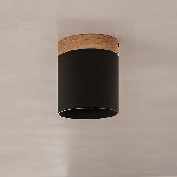 SOLLUX LIGHTING Spot de tavan Rif, negru, Ø 12 cm, lemn, aluminiu, reglabil, Negru, Hol, Aluminiu
