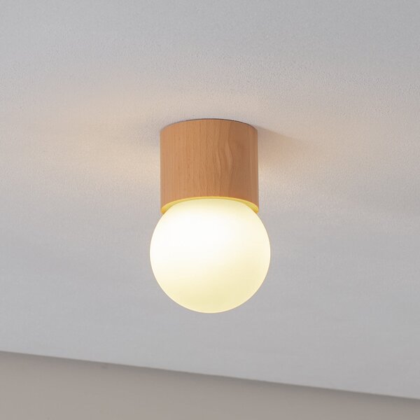 SOLLUX LIGHTING Plafonieră Boomo, Ø 12 cm, lemn, reglabil, Lemn, Camera de zi / sufragerie, Lemn