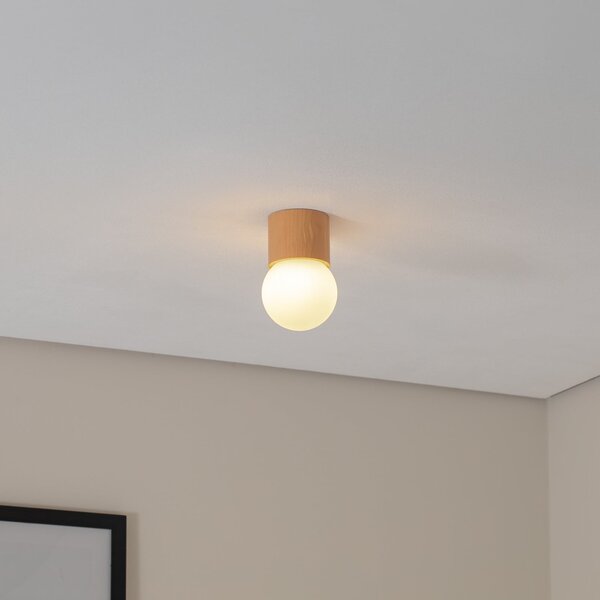 SOLLUX LIGHTING Plafonieră Boomo, Ø 12 cm, lemn, reglabil, Lemn, Camera de zi / sufragerie, Lemn