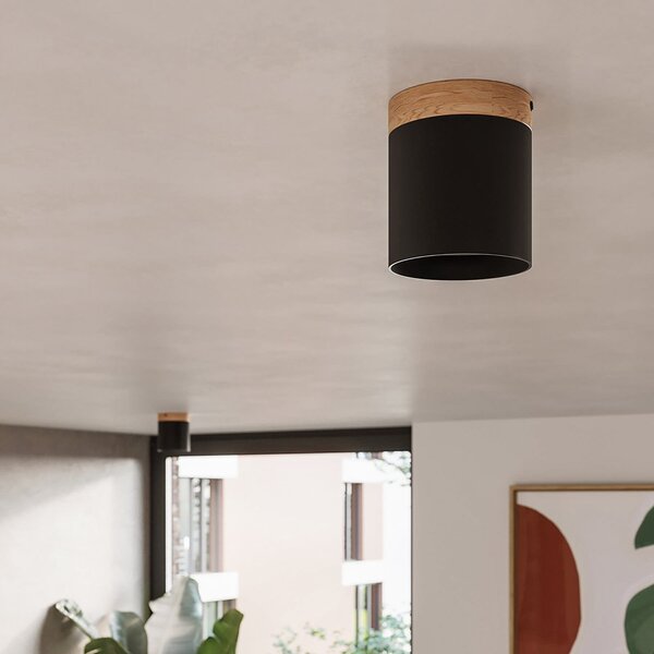 SOLLUX LIGHTING Spot de tavan Rif, negru, Ø 12 cm, lemn, aluminiu, reglabil, Negru, Hol, Aluminiu