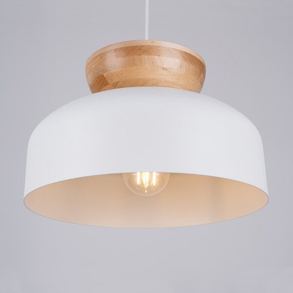 SOLLUX LIGHTING Lampă suspendată Marion, Ø 29,5 cm, lemn, oțel, reglabil, Alb, Camera de zi / sufragerie, Lemn