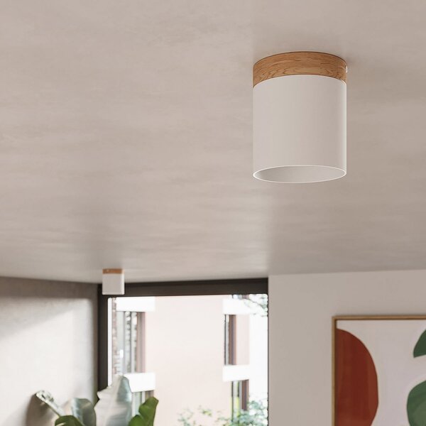 SOLLUX LIGHTING Spot de tavan Rif, alb, Ø 12 cm, lemn, aluminiu, reglabil, Alb, Hol, Aluminiu