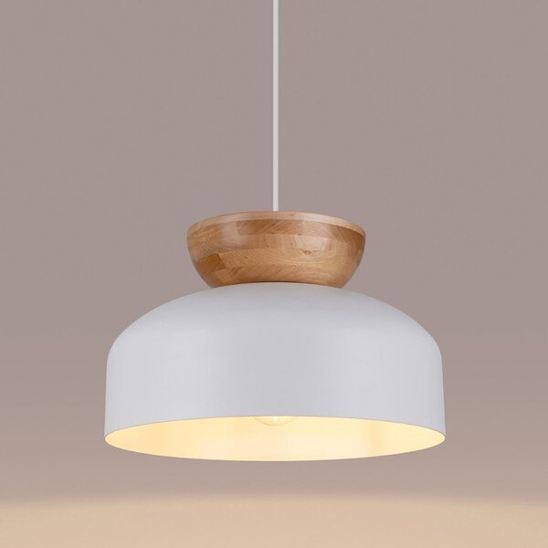 SOLLUX LIGHTING Lampă suspendată Marion, Ø 29,5 cm, lemn, oțel, reglabil, Alb, Camera de zi / sufragerie, Lemn