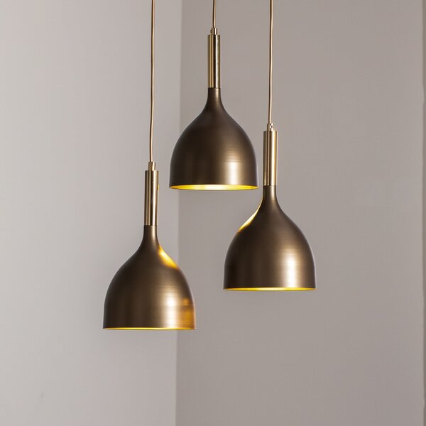 Luminex Lampă suspendată Noak 3 becuri, rotundă, titan-auriu/auriu, oțel, reglabil, Metalic, Camera de zi / sufragerie, Metal