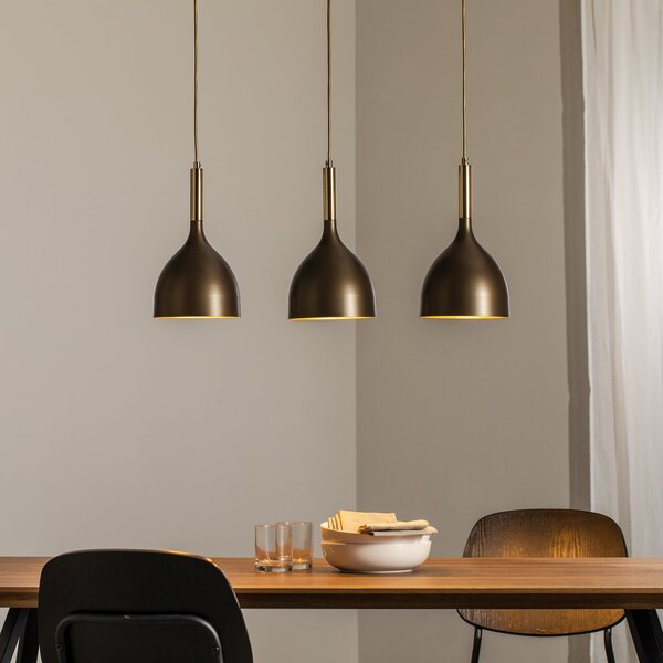 Luminex Lampă suspendată Noak 3 becuri, lungă, titan-auriu/auriu, oțel, reglabil, Metalic, Camera de zi / sufragerie, Metal