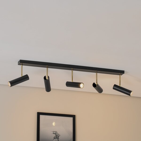 Luminex Axion plafonieră, 5 becuri, negru / auriu, lung, oțel, reglabil, Negru, Camera de zi / sufragerie, Metal