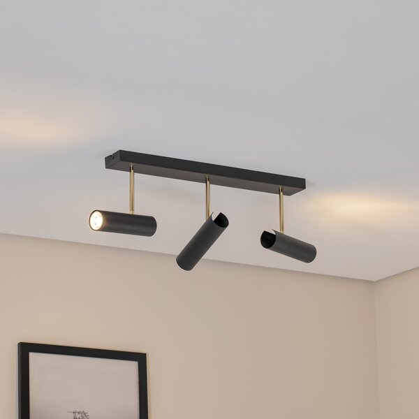 Luminex Axion plafonieră, 3 becuri, negru / auriu, lung, oțel, reglabil, Negru, Camera de zi / sufragerie, Metal