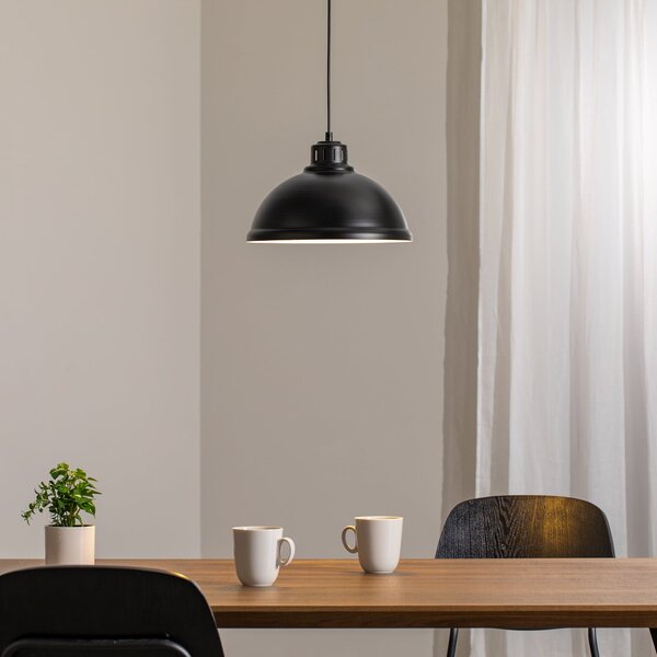 Luminex Lampă suspendată mare Sven, 1 bec, negru, oțel, E27, reglabil, Negru, Camera de zi / sufragerie, Metal, Design industrial