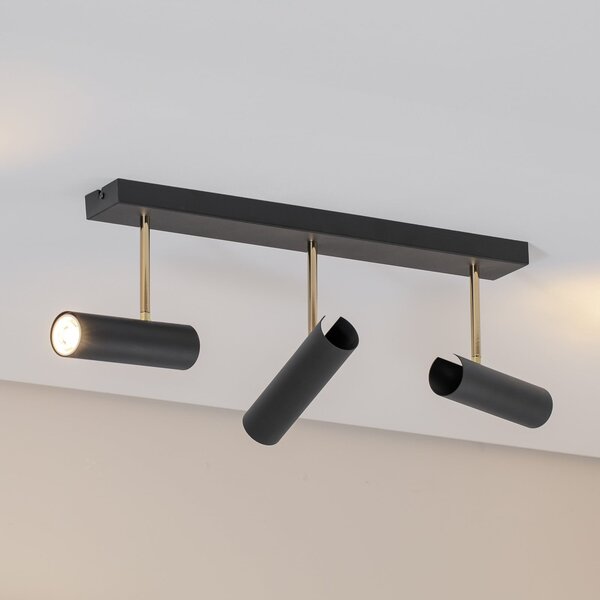 Luminex Axion plafonieră, 3 becuri, negru / auriu, lung, oțel, reglabil, Negru, Camera de zi / sufragerie, Metal