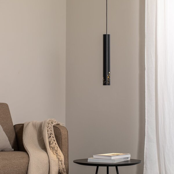 Luminex Lampă suspendată Tibia, 1 bec, negru, oțel, GU10, reglabil, Negru, Camera de zi / sufragerie, Metal