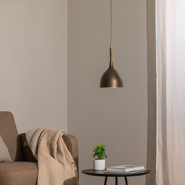 Luminex Lampă suspendată Noak, 1 bec, titan-auriu/auriu, oțel, reglabil, Metalic, Camera de zi / sufragerie, Metal