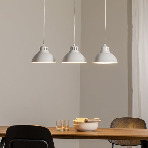 Luminex Lampă suspendată Sven, 3 becuri, alb, oțel, E27, reglabil, Alb, Camera de zi / sufragerie, Metal, Design industrial