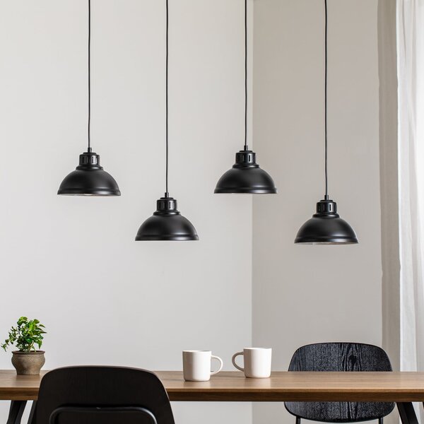 Luminex Lampă suspendată Sven, 4 becuri, negru, oțel, E27, reglabil, Negru, Camera de zi / sufragerie, Metal, Design industrial