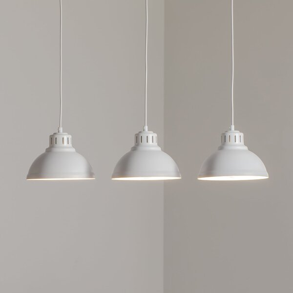 Luminex Lampă suspendată Sven, 3 becuri, alb, oțel, E27, reglabil, Alb, Camera de zi / sufragerie, Metal, Design industrial