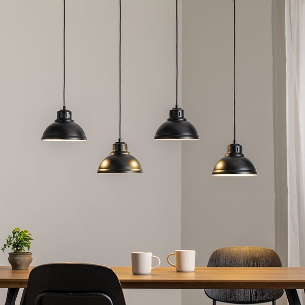Luminex Lampă suspendată Sven, 4 becuri, negru, oțel, E27, reglabil, Negru, Camera de zi / sufragerie, Metal, Design industrial