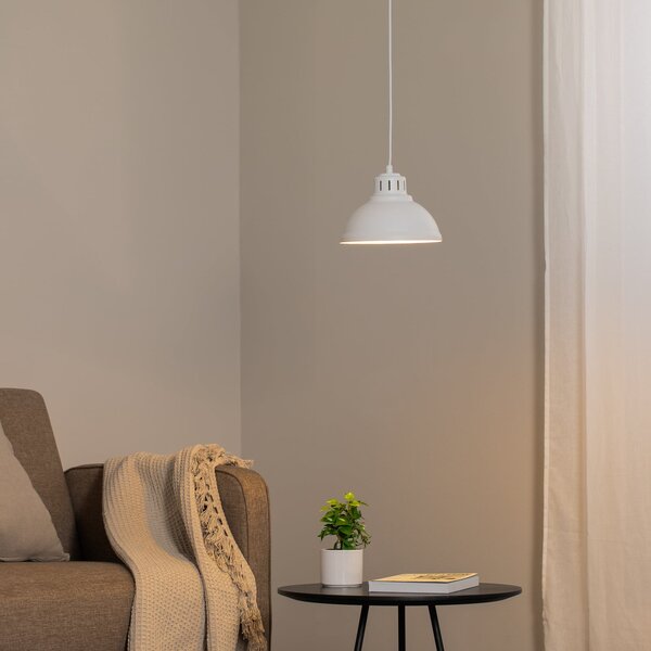 Luminex Lampă suspendată Sven, 1 bec, alb, oțel, E27, reglabil, Alb, Camera de zi / sufragerie, Metal, Design industrial