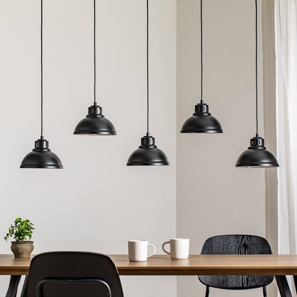 Luminex Lampă suspendată Sven, 5 becuri, negru, oțel, E27, reglabil, Negru, Camera de zi / sufragerie, Metal, Design industrial