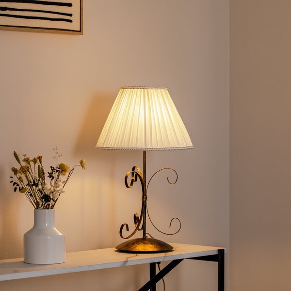 ONLI Lampa de masă Grande Odino, 1 bec, culoare bronz, textil, Bronz / Alamă Veche, Camera de zi / sufragerie, Metal