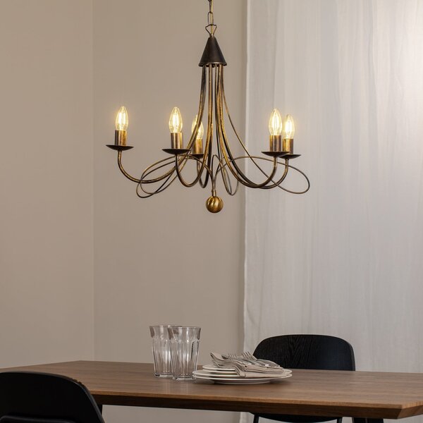 ONLI Candelabru Milvia, 5 becuri, culoare bronz, metal, reglabil, Bronz / Alamă Veche, Camera de zi / sufragerie, Metal