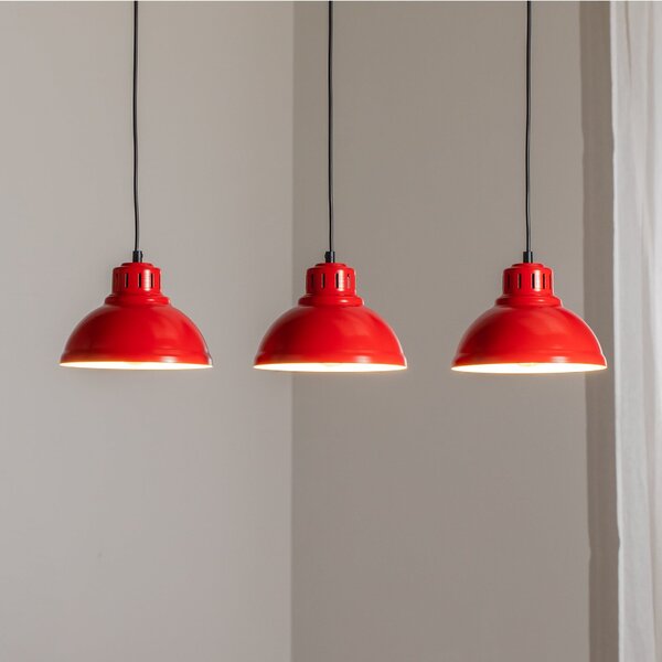 Luminex Lampă suspendată Sven, 3 becuri, roșu, oțel, E27, reglabil, Roșu, Camera de zi / sufragerie, Metal, Design industrial
