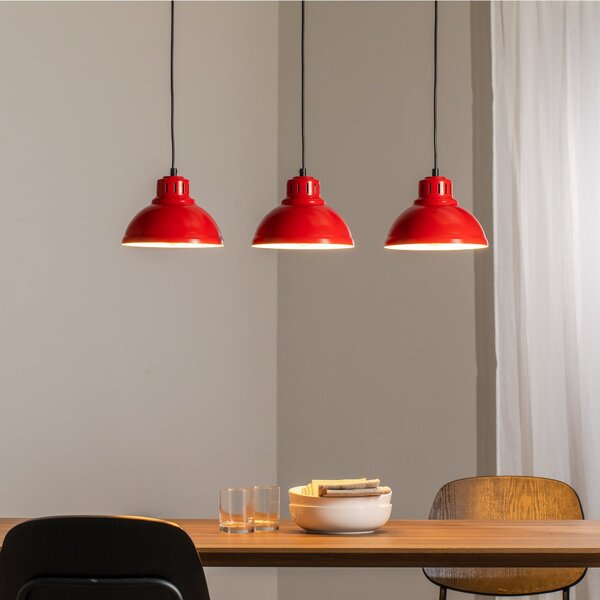 Luminex Lampă suspendată Sven, 3 becuri, roșu, oțel, E27, reglabil, Roșu, Camera de zi / sufragerie, Metal, Design industrial