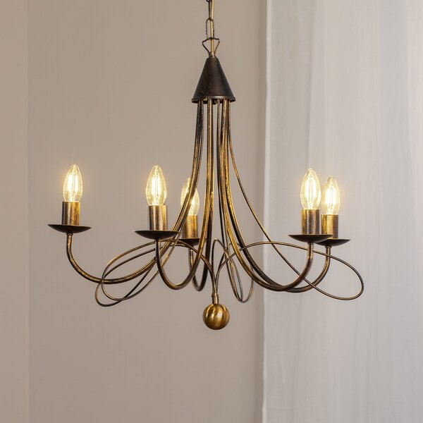 ONLI Candelabru Milvia, 5 becuri, culoare bronz, metal, reglabil, Bronz / Alamă Veche, Camera de zi / sufragerie, Metal