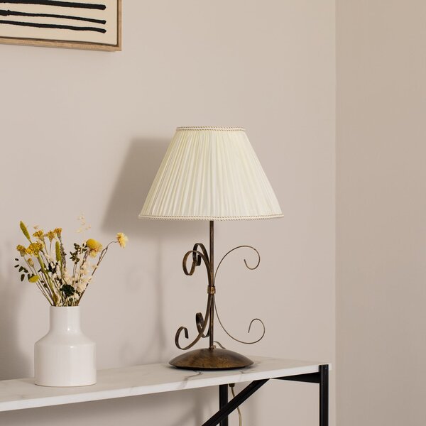 ONLI Lampa de masă Grande Odino, 1 bec, culoare bronz, textil, Bronz / Alamă Veche, Camera de zi / sufragerie, Metal