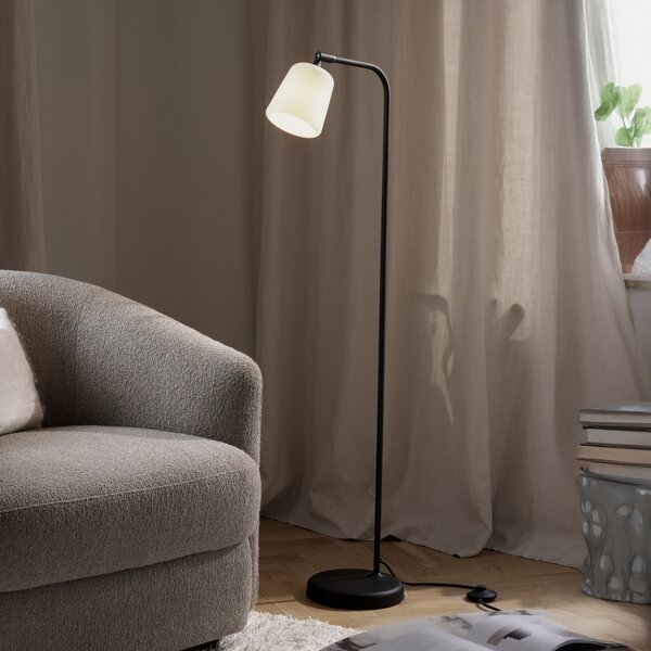 New Works lampadar Material, alb opal, sticlă, înălțime 125 cm, Negru, Camera de zi / sufragerie, Sticlă, Design, Proiector suspendat