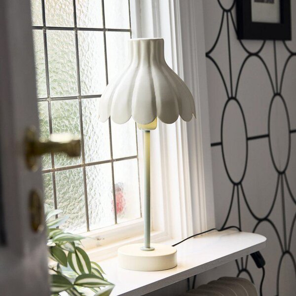 PR Home Lampă de masă Wera, crem/verde, înălțime 47 cm, metal, Bej, Camera de zi / sufragerie, Metal