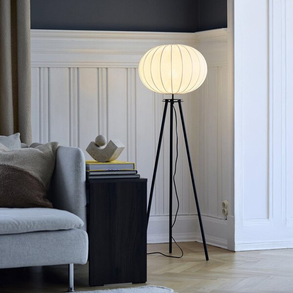 PR Home Lampă de podea Base, negru, înălțime 125 cm, material textil, Negru, Camera de zi / sufragerie, Metal, Umbrelă în picioare