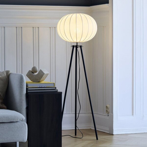PR Home Lampă de podea Base, negru, înălțime 125 cm, material textil, Negru, Camera de zi / sufragerie, Metal, Umbrelă în picioare