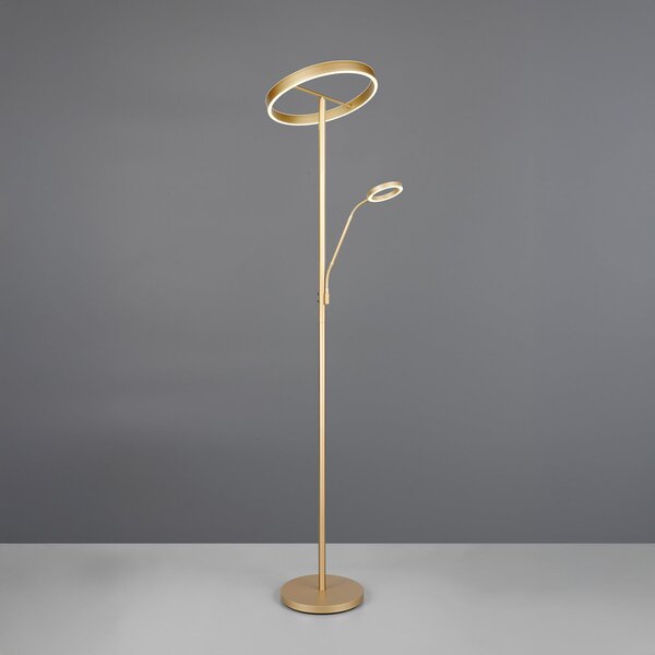 Trio Lighting Willis Lampadar LED, auriu, înălțime 180 cm, metal, CCT, dimabil, reglabil, Auriu / Alamă, Camera de zi / sufragerie, Metal, Modern, Lumină de lectură