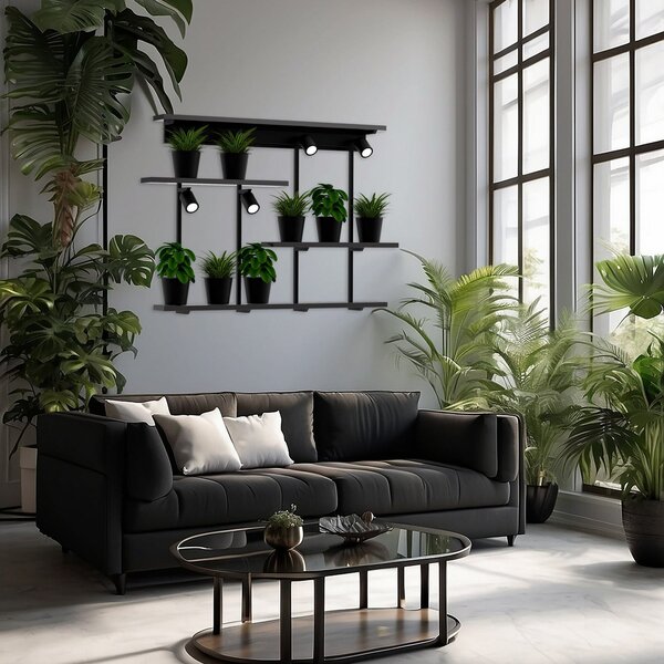 Luminex Aplică de perete Shelf, negru, lățime 102 cm, lemn, 4 becuri., reglabil, Negru, Camera de zi / sufragerie, Lemn, Modern