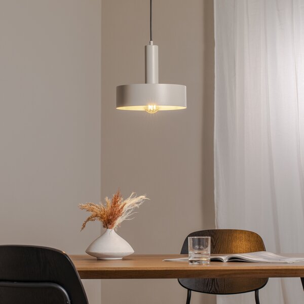 SIGMA Lampă suspendată Vitrum rotundă, gri-maro, cilindrică, Ø 27 cm, reglabil, Bej, Camera de zi / sufragerie, Metal, Modern