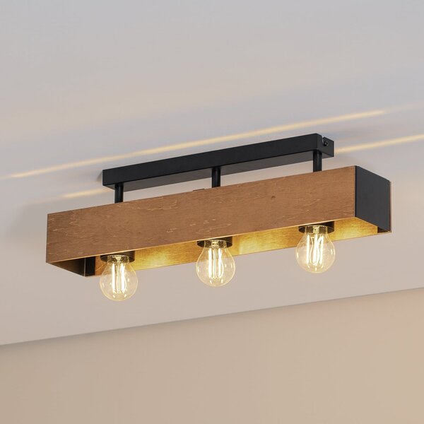 Luminex Plafonieră Miluza, negru/maro, lungime 57 cm, lemn, 3 becuri., Lemn, Camera de zi / sufragerie, Lemn
