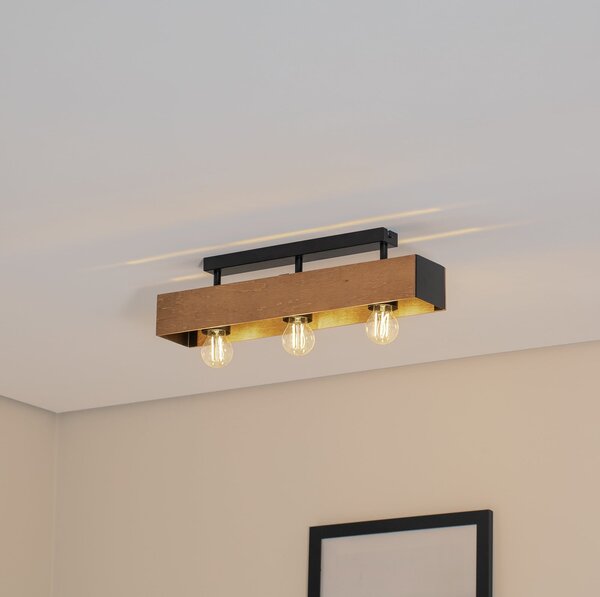 Luminex Plafonieră Miluza, negru/maro, lungime 57 cm, lemn, 3 becuri., Lemn, Camera de zi / sufragerie, Lemn