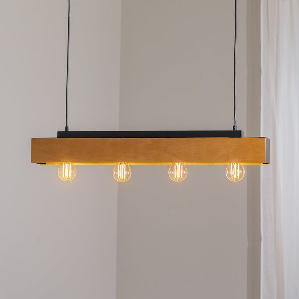 Luminex Plafonieră Miluza, negru/maro, lungime 76 cm, lemn, 4 becuri., Lemn, Camera de zi / sufragerie, Lemn