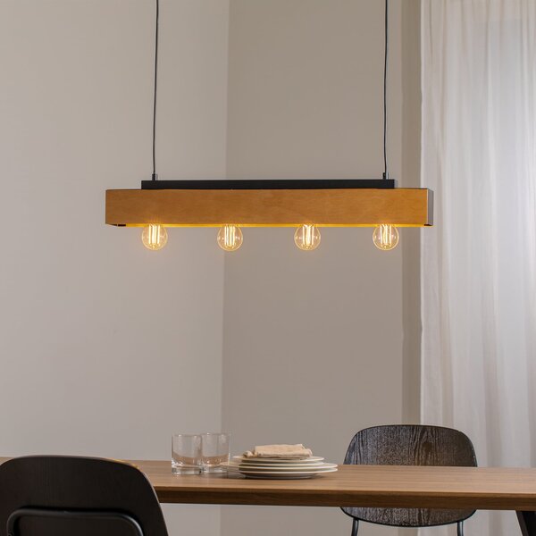 Luminex Plafonieră Miluza, negru/maro, lungime 76 cm, lemn, 4 becuri., Lemn, Camera de zi / sufragerie, Lemn