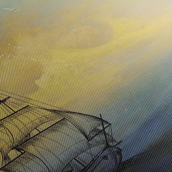 Tablou - Pictură barcă pe mare (cu ceas) (90x30 cm)
