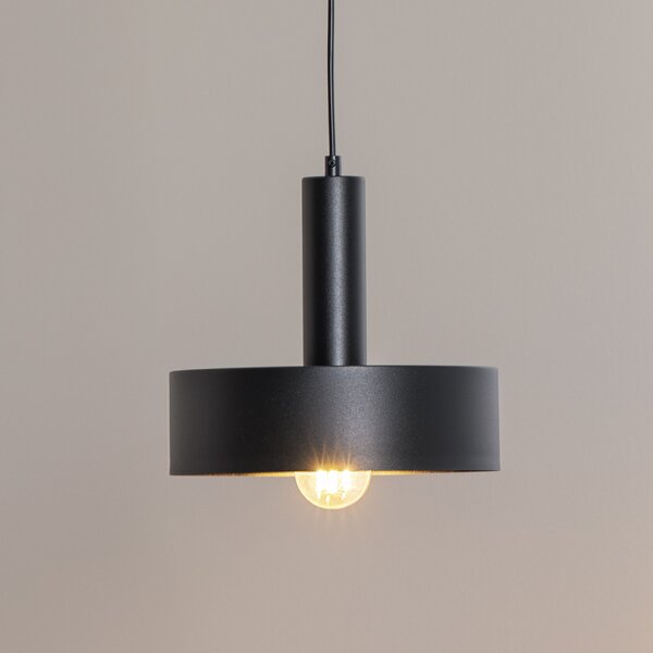SIGMA Lampă suspendată Vitrum rotundă, neagră, cilindrică, Ø 27 cm, reglabil, Negru, Camera de zi / sufragerie, Metal, Modern
