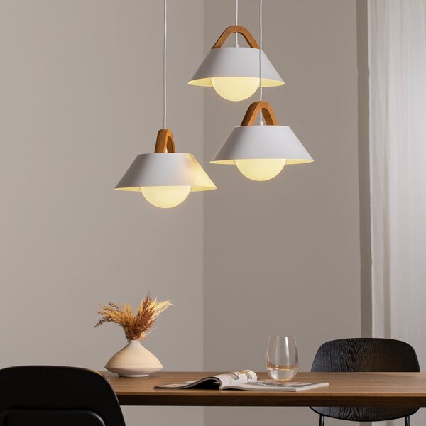 Luminex Lampă suspendată Funda, albă, Ø 64 cm, 3 becuri, metal/sticlă, reglabil, Alb, Camera de zi / sufragerie, Metal, Modern