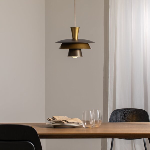 Luminex Lampă suspendată Plato, culoare titan/auriu, Ø 34 cm, oțel, reglabil, Metalic, Camera de zi / sufragerie, Metal