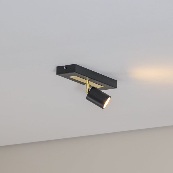 Luminex Spot de tavan Rodez, negru/auriu, lungime 30 cm, oțel, reglabil, Negru, Camera de zi / sufragerie, Metal, Modern