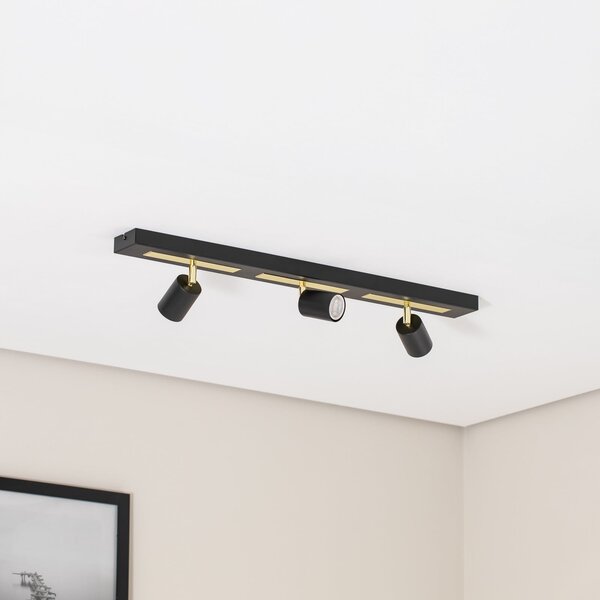 Luminex Spot de tavan Rodez, negru/auriu, lungime 80 cm, 3 becuri., reglabil, Negru, Camera de zi / sufragerie, Metal, Modern